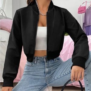 EZwear By Shein ‼️ Baseball Collar Zip Up Crop Bomber Jacket